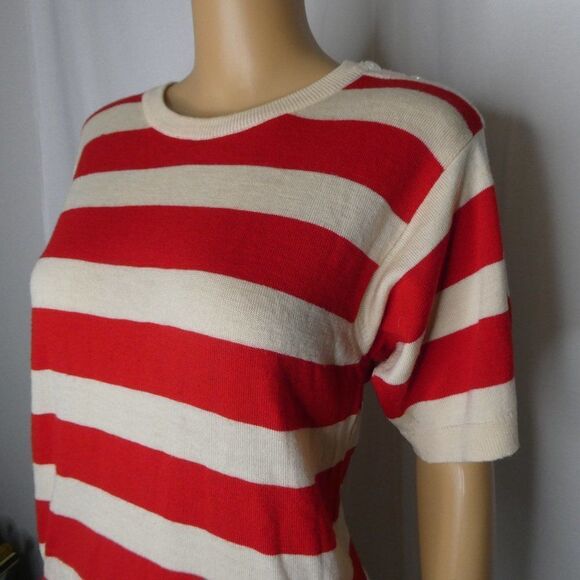 Gloria Sachs Wool Striped Button Detail Sweater Sm - Picture 2 of 8